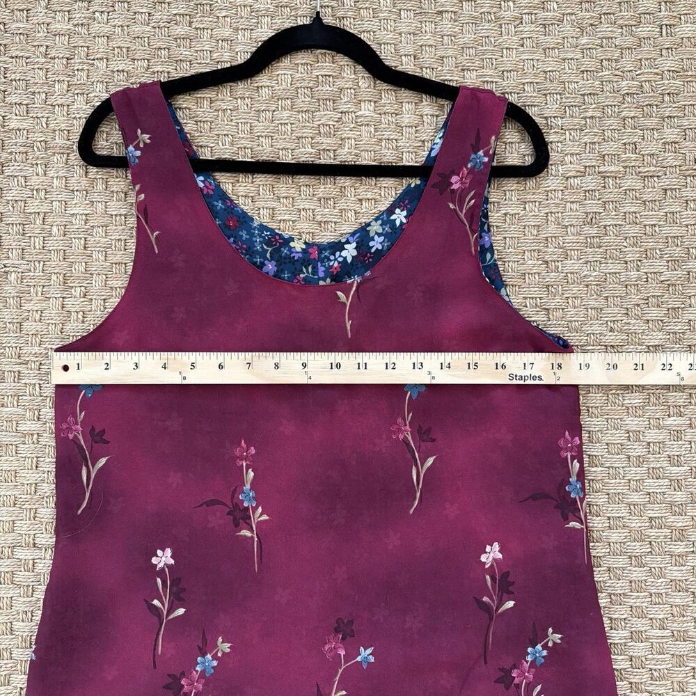 Women's Vintage 90s Reversible Floral Maroon & Blue Midi Dress - Picture 8 of 16